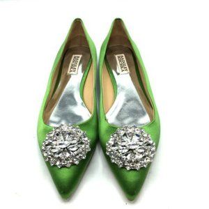 Badgley Mischka Green Davis Rhinestone Flats Size 7.5